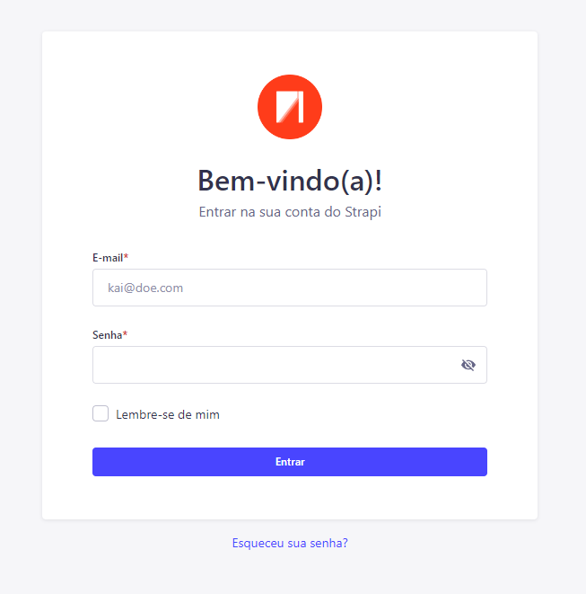 Tela de login no Strapi